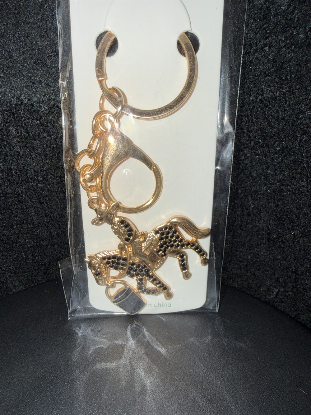 Gold Horse Keychain with Black Accents - Women Accessories